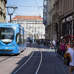 Croatia, Zagreb, Old town, Trams travelling on Ilica toward Josipa Jelacica Square