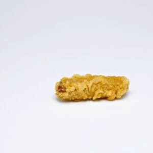 Food, Cooked, Meat, Single fried battered pork sausage on a white background