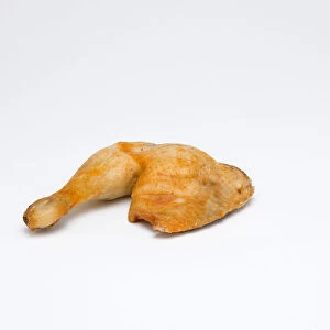 Food, Cooked, Poultry, Single fried chicken quarter on a white background