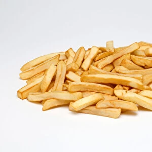 Food, Cooked, Vegetables, Large portion of potato chips on a white background