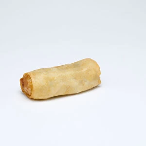 Food, Cooked, Vegetables, Single fried vegetable spring roll on a white background