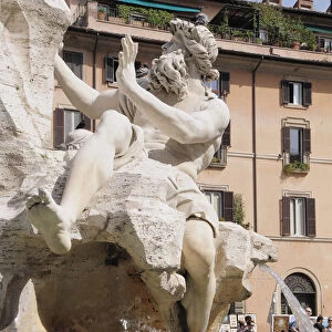 Italy, Lazio, Rome, Centro Storico, Piazza Navona, fountain detail