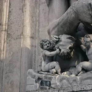 ITALY, Lazio, Rome Piazza del Campidoglio. Statue in front of Senators Palace