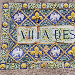 Italy, Lazio, Rome, Tivoli, Villa D Este ceramic sign