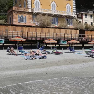 Italy, Liguria, Cinque Terre, Monterosso, hotel & beach scene