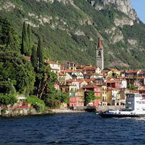 Italy, Lombardy, Lake Como, Varenna with ferry passing