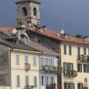 Italy, Lombardy, Lake Maggiore, Cannobio, waterfront cafes & buildings