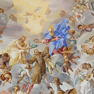 Italy, Lombardy, Lake Orta, Chapel ceiling painting of St Francis