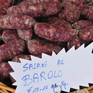 Italy, Piedmont, Alba, salami with Barolo wine