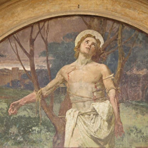 Italy, Piedmont, Biella, Fresco of Saint Sebastian 1896, Basilica San Sebastian