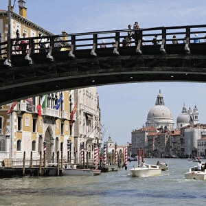 Italy, Veneto, Venice, Accademia Bridge across the Grand Canal towards Church of Santa