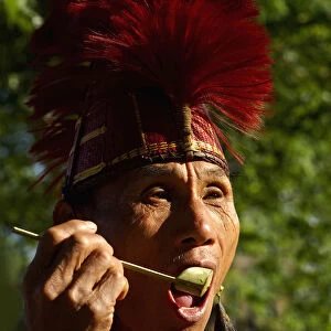 PORTRAIT OF A TRIBAL WEARING THE TRADITIONAL COSTUME OF A NAGA WARRIOR TRIBE, NAGALAND