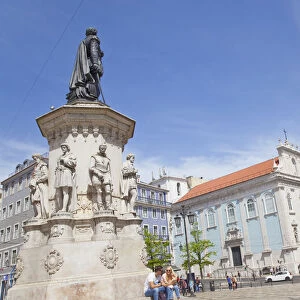 Portugal, Estremadura, Lisbon, Chiado Praca Luis de Camoes with statue to 18th century poet
