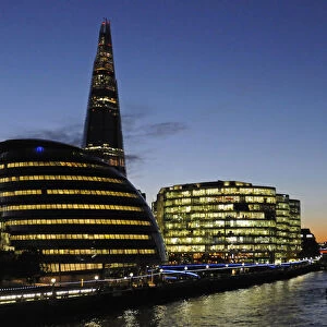 River Thames with The Shard and City Hall at night London England