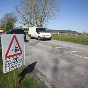 Transport, Road, Cars, resurfaced road with sign warning of reduced speed limit