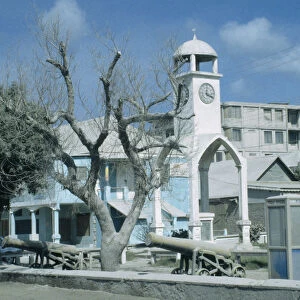 West Indies, Monserrat, Plymouth, Town buildings covered in layer of volcanic ash after