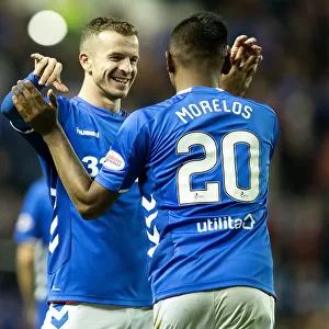 Rangers: Halliday and Morelos Celebrate Goal in Epic Betfred Cup Quarterfinal at Ibrox Stadium