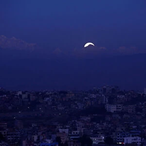The supermoon rise above the valley in Kathmandu