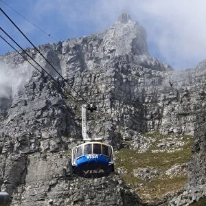 Cable car and mountain cliffs, Table Mountain, Cape Town, Western Cape, South Africa