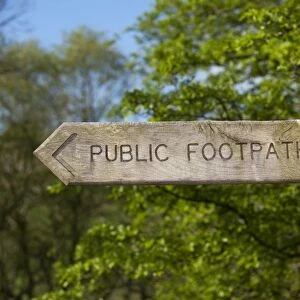 Wooden Public Footpath direction sign, England, april