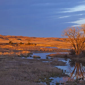 Bathed in sunset light the Calamus River in Loup County, Nebraska, USA