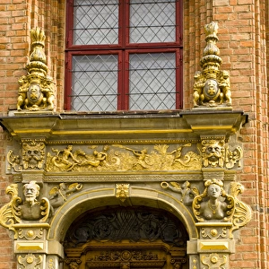 Europe, Poland, Gdansk. Detail of ornate door