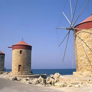 Famous old windmills of Rhodes Greece
