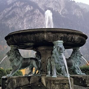 Germany, Bavaria, Hohenschwangau Castle. Water flows from this Lion Fountain at the