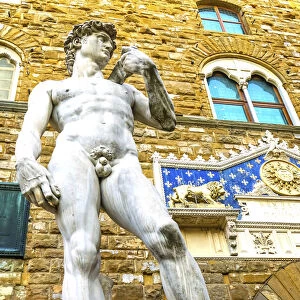 Michelangelos David replica statue, Piazza della Signoria, Palazzo Vecchio, Florence