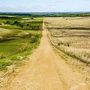 Road in the Flint Hills, dividing two colors of grass