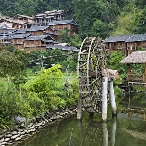 Waterwheel on the river in the Dong village, Zhaoxing, Guizhou Province, China