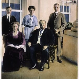 (1857-1930) and Mrs. Taft with their children, from left: Charles, Helen, and Robert: oil over a photograph, 1911
