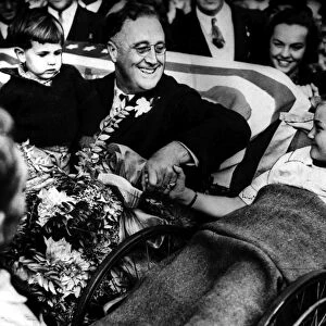 (1882-1945). 32nd President of the United States. President Roosevelt visiting an orthopedic hospital in Seattle, Washington. Photographed 22 September 1932
