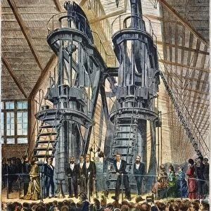 Brazilian Emperor Dom Pedro II and President Ulysses S. Grant starting the Corliss Engine at the opening ceremonies of the Centennial Exposition at Philadelphia on 10 May 1876. Contemporary engraving