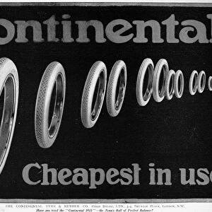 CONTINENTAL TIRE AD, 1913. English newspaper advertisement, 1913