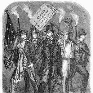 DOUGLAS: ELECTION OF 1860. Supporters of Democratic presidential nominee Stephen Douglas campaigning during the election of 1860. Wood engraving, French, 1860