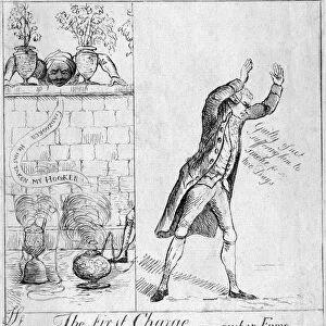 EDMUND BURKE (1729-1797). British statesman and orator. Cartoon depicting Burke