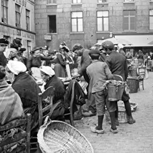 EUROPE: MARKET, c1910. A street market in Europe, possibly in the Netherlands