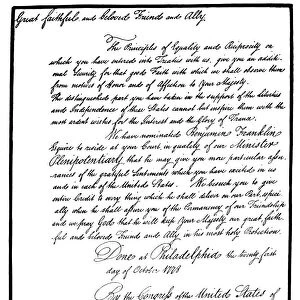 FRANKLIN CREDENTIALS, 1778. Letter from the Continental Congress and its President