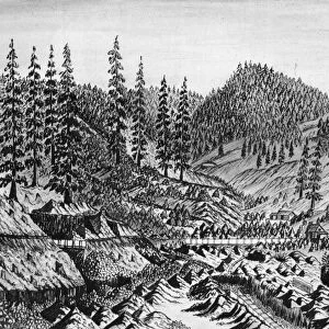 GOLD MINE, 1860. Gold mine at Long Gulch, near Yreka, California, where Daniel Jenks