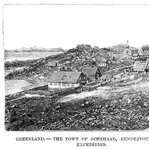 GREENLAND: GODTHaB. A view of the town of Godthaab, Greenland. Wood engraving