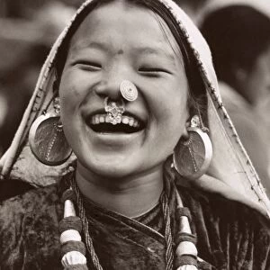 INDIA: GIRL, c1968. Portrait of a Nepali girl in Sikkim, India. Photograph by Alice S
