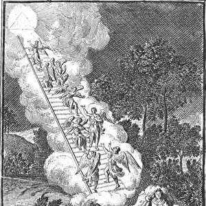 JACOBs LADDER. The vision of Jacobs ladder (Genesis 28: 12). Copper engraving, English, 18th century