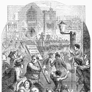LONDON: EXCISE TAX, 1733. Londoners protesting the excise tax outside the Houses of Parliament, 1733. Wood engraving, English, 19th century