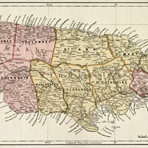 MAP: JAMAICA, 1893. British map of Jamaica by Colin Liddell, published 1893