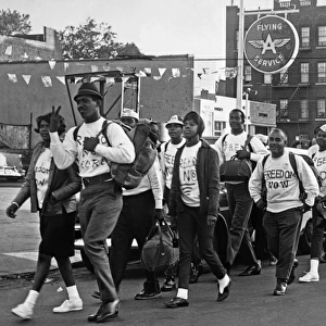 MARCH ON WASHINGTON, 1963. Members of the Congress of Racial Equality marching