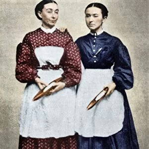 MASSACHUSETTS MILL GIRLS. Massachusetts mill girls of the mid-19th century photographed