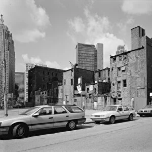 MICHIGAN: DETROIT, c1980. Commercial building on Monroe Avenue in Detroit, Michigan