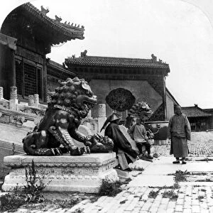 PEKING: FORBIDDEN CITY. Porcelain statues of dog-like gods in the Court of the
