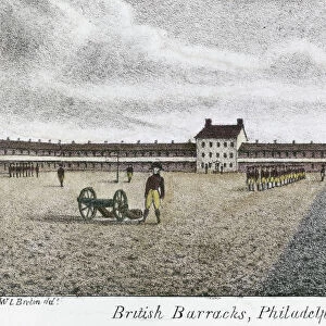 PHILADELPHIA: BARRACKS. British Barracks, Philadelphia. Line engraving after Willam L. Breton, c1830s, after a drawing made during the British occupation of 1777-1778